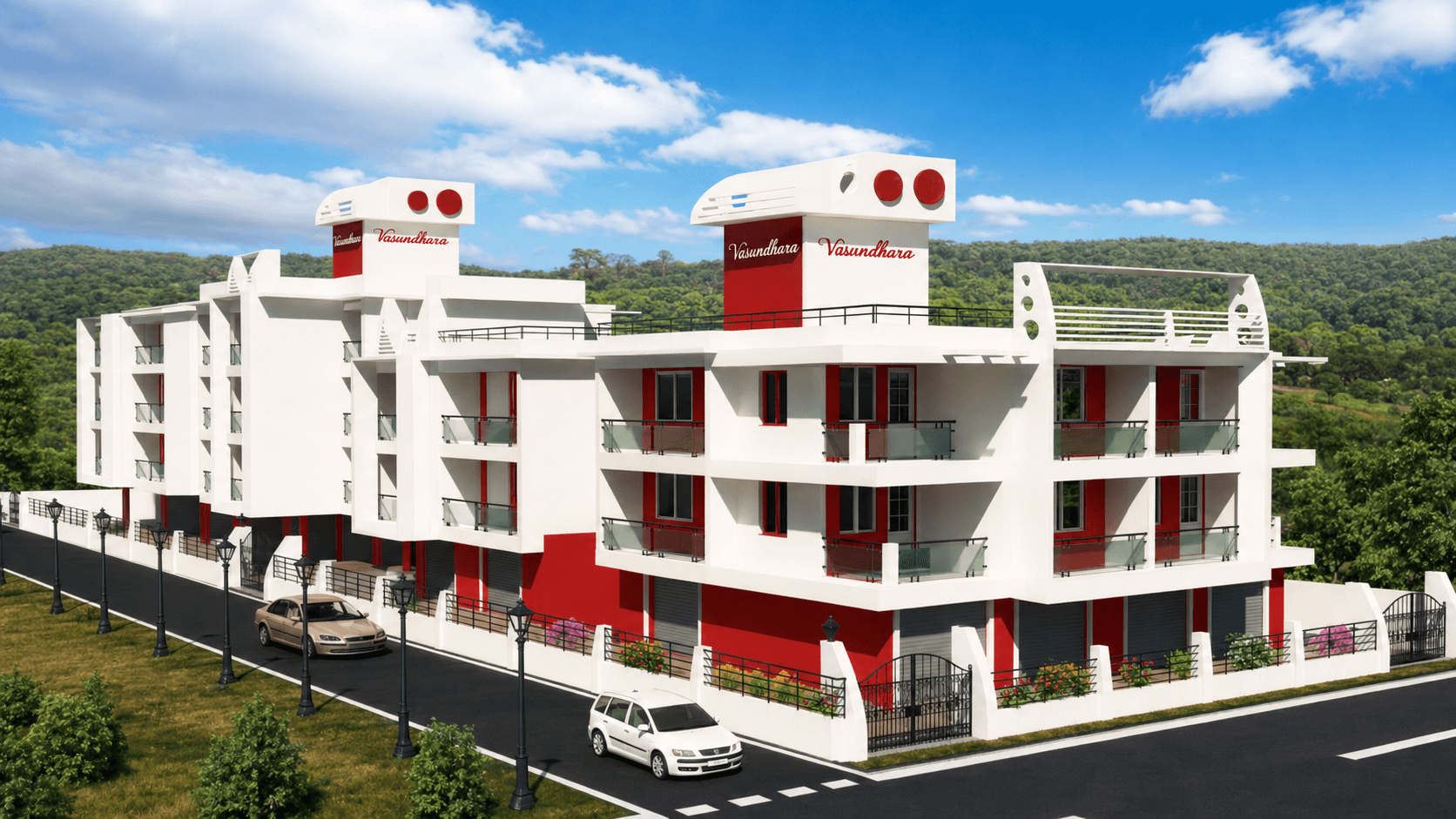Architectural rendering of Vasundhara Complex in Sankhali